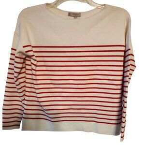 Hobbs London Small Sweater, Red White Stripe, Button Back, Cotton Secretary